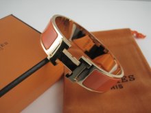 Hermes Orange Enamel Clic H Bracelet Narrow Width (18mm) In Gold